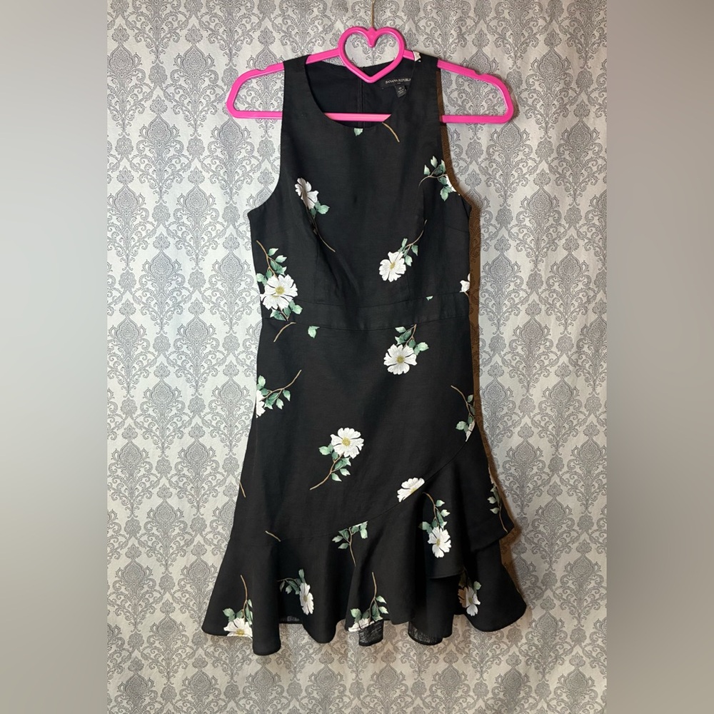 Linen Banana Republic Black Dress Floral Linen
